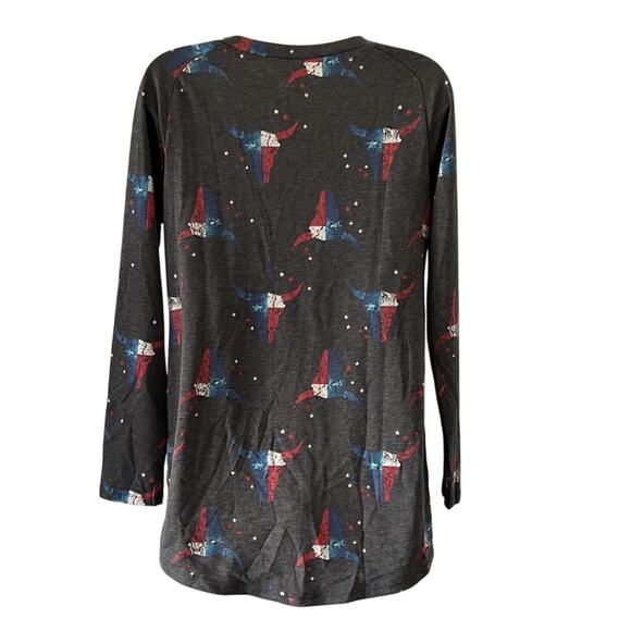 PrinStory Gray Patriotic Print Long Sleeve Knit Top NWT - Picture 3 of 11